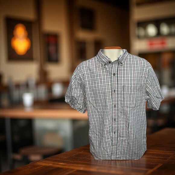 Carhartt Relaxed Fit Black Red Plaid Short Sleeve Button Down Shirt Large #2 - Picture 1 of 5